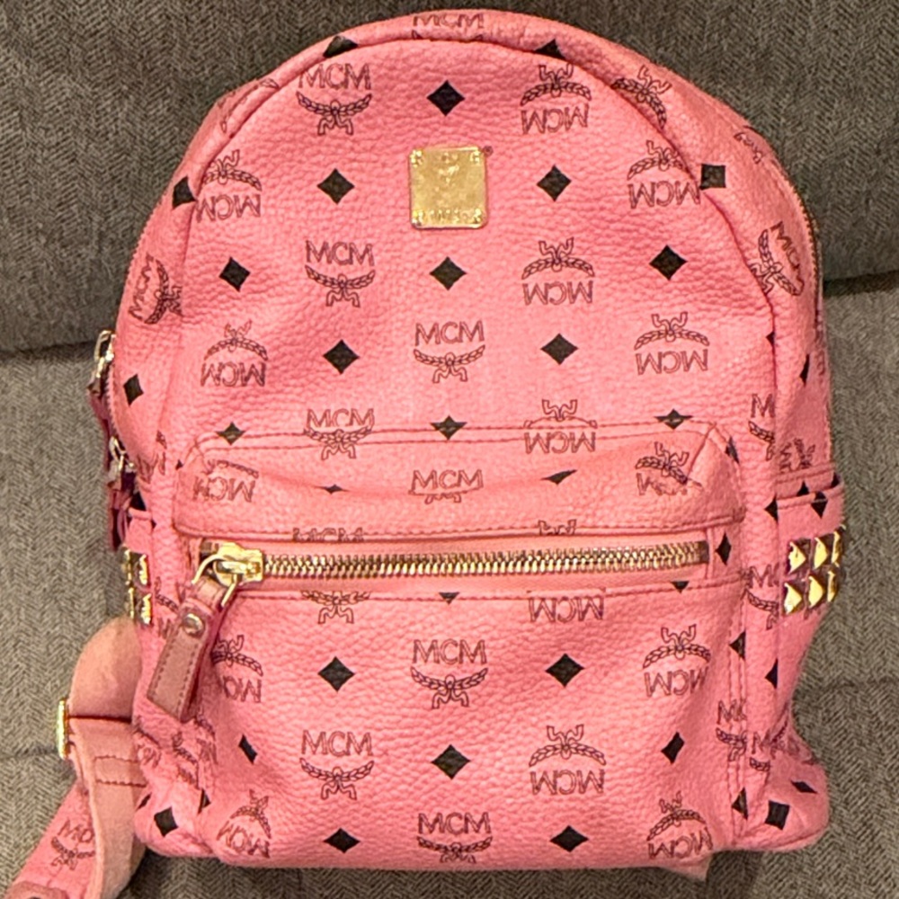 MCM Stark Backpack in Pink Visetos Leather. With COA